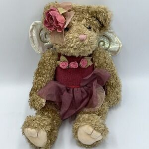 Russ Berrie Angelique Teddy Bear Plush Toy Fairy Angel Rose Dress Wings Rosebuds